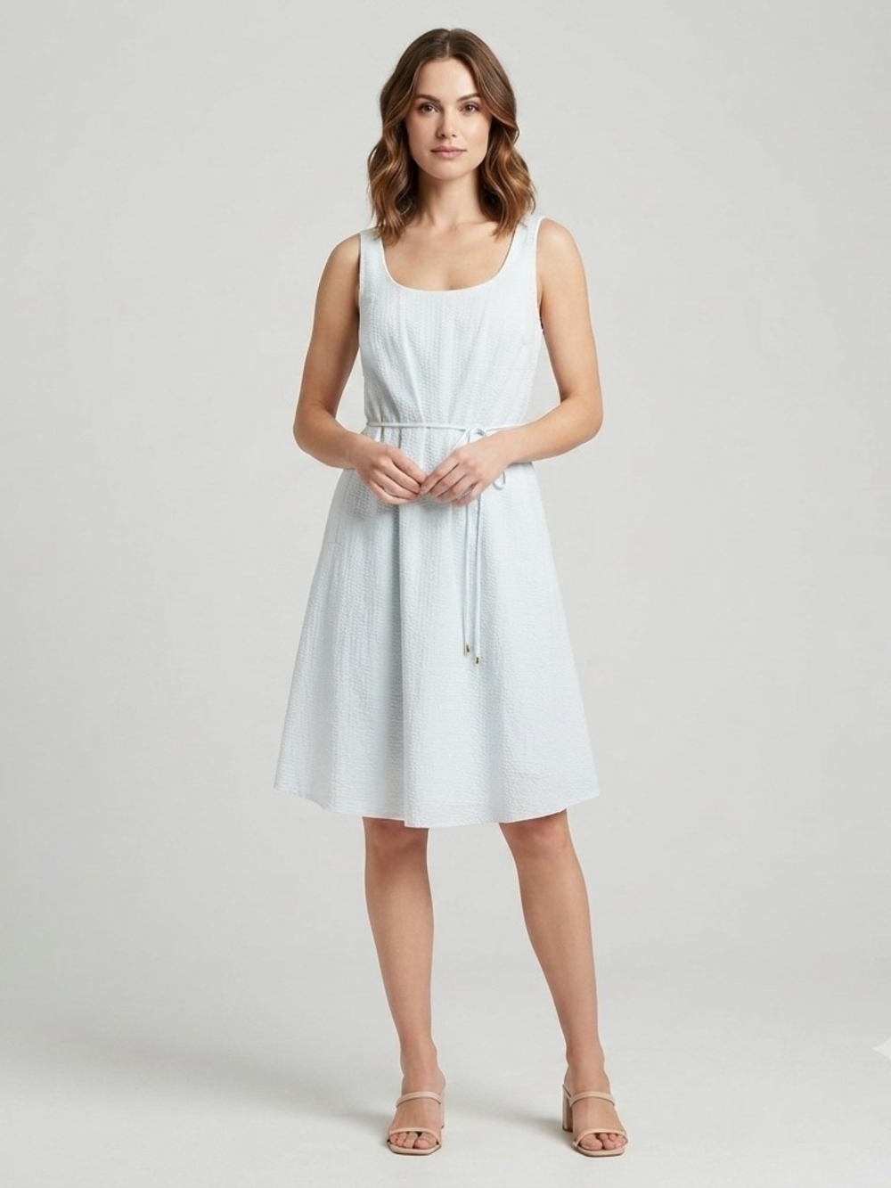 Nine West White Sleeveless Tie-Waist Midi Dress Size 8